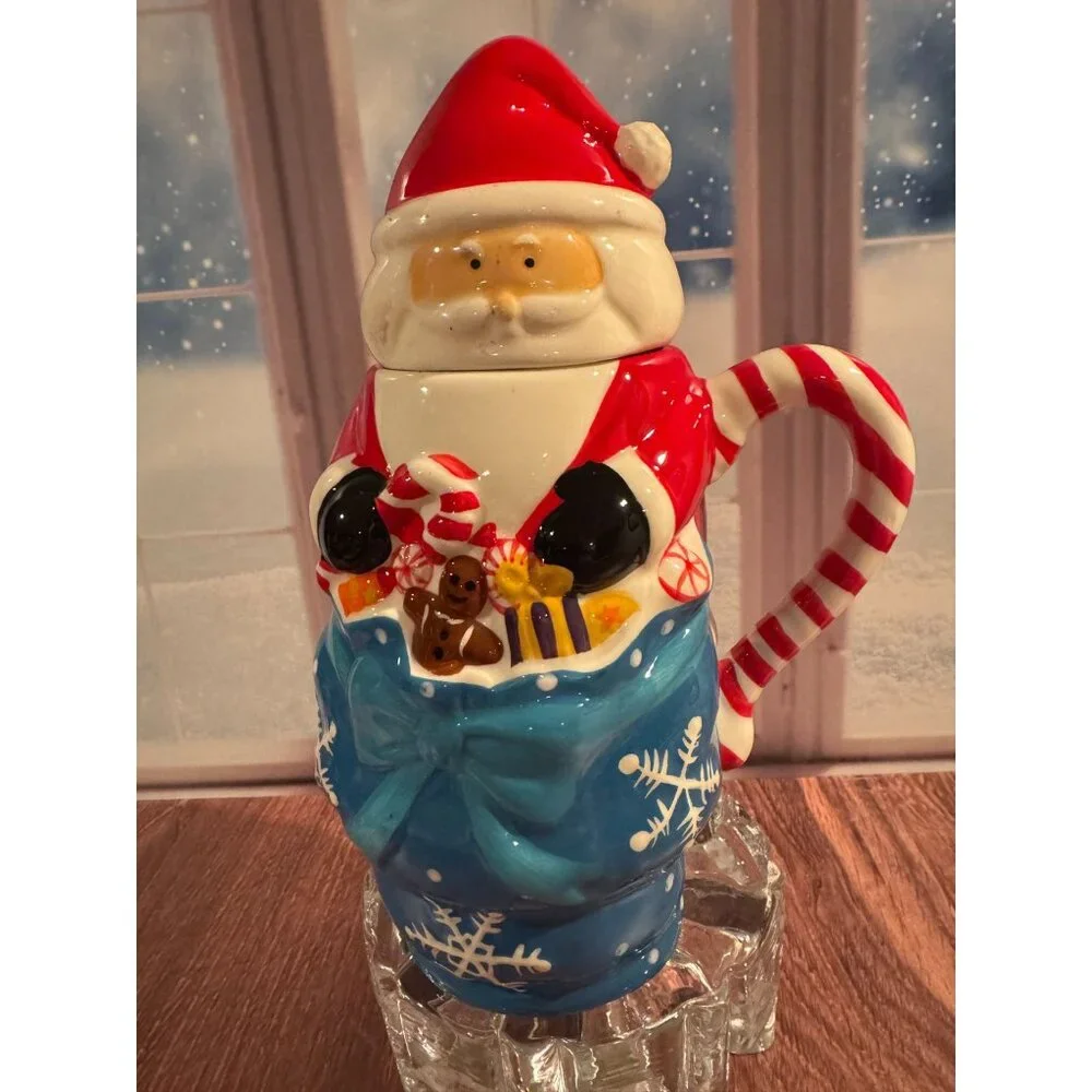 🎄 Temptations Santa & Snowman Tall Lidded Mugs – Perfect for Hot Chocolate!‎